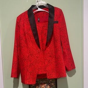 Red and Black Suit with Leaf Pattern